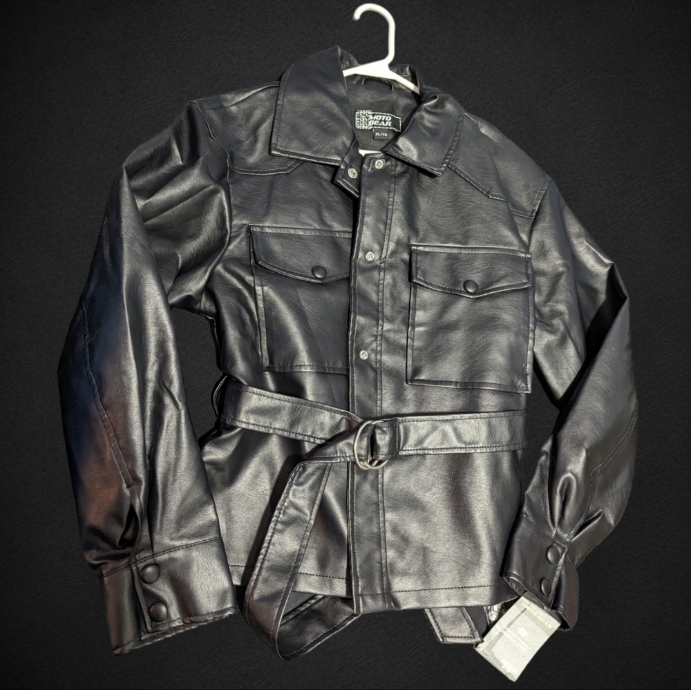 New Womens Moto Jacket Size XL Faux Leather Belted Jacket Moto Gear Jacket